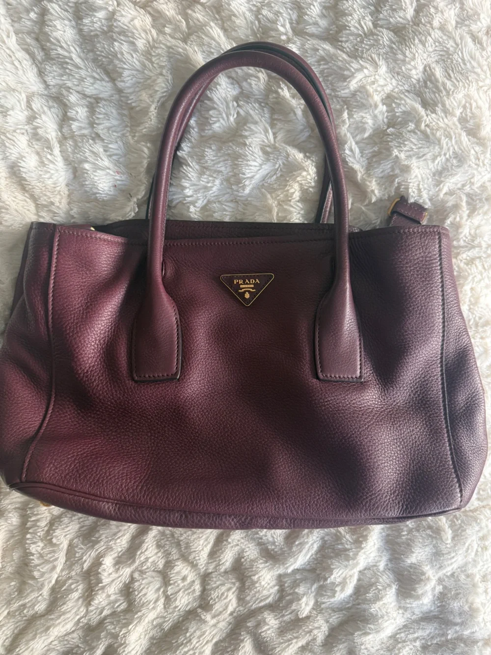 Authentic Prada Pebbled Leather Tote in Wine